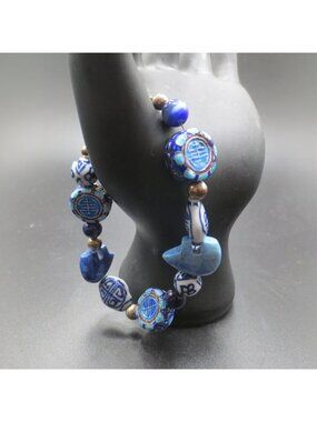 Sterling Silver 925 Jordan Boho Enamel Cats Eye Polar Bear Fetish Bead Bracelet